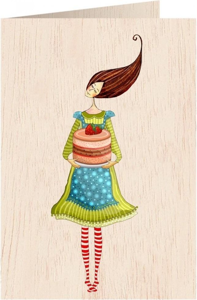 Cozywood Karnet drewniany C6 + koperta Tort truskawkowy