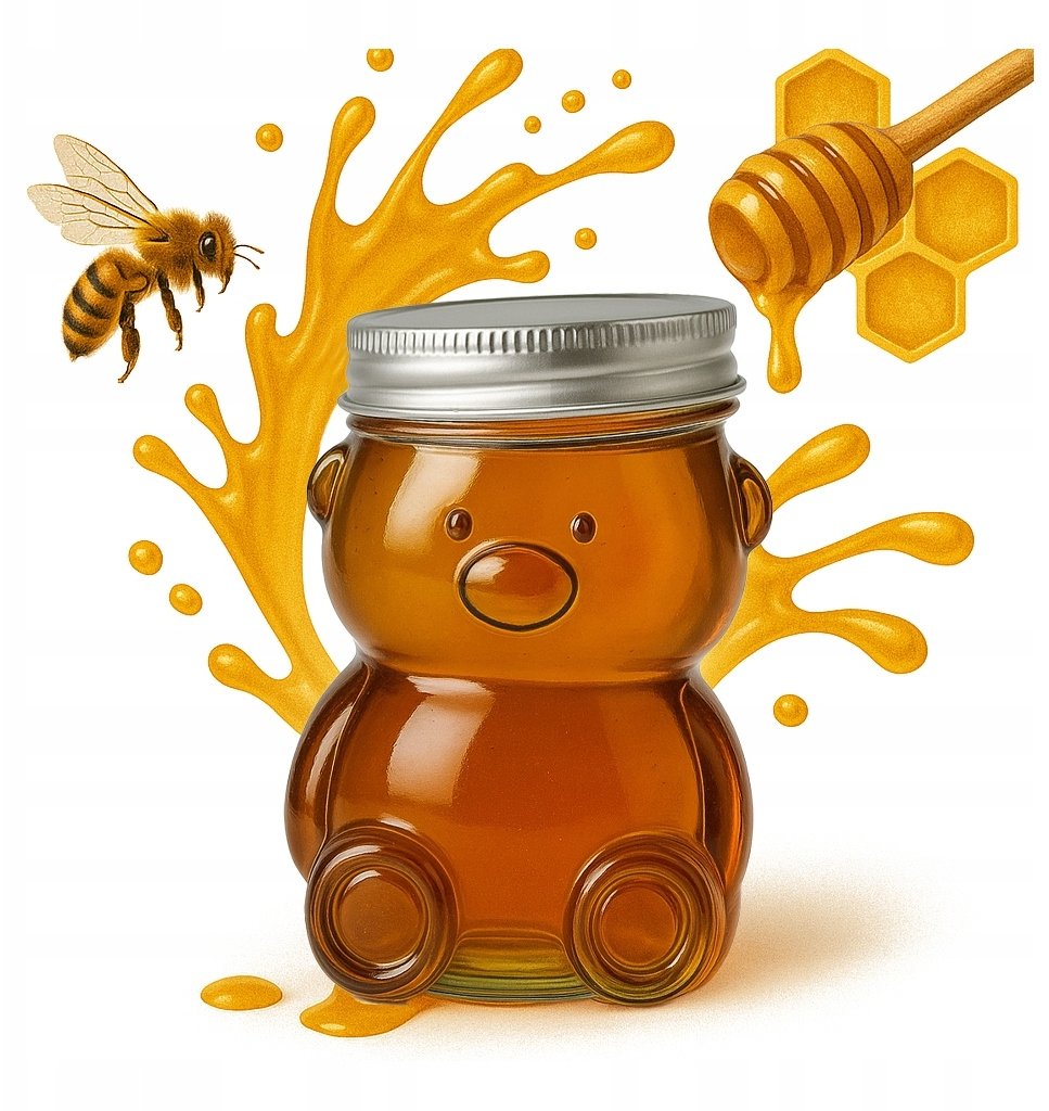 Słoiczek Szklany MIŚ 150ml z Zakrętką Na Miód Dżem Przyprawy Ozdobny