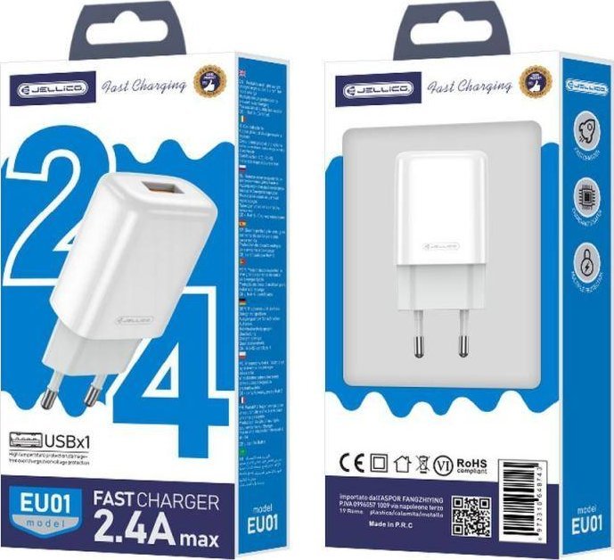 Ładowarka Jellico JELLICO ŁADOWARKA SIECIOWA EU01 2.4A USB BIAŁY standard