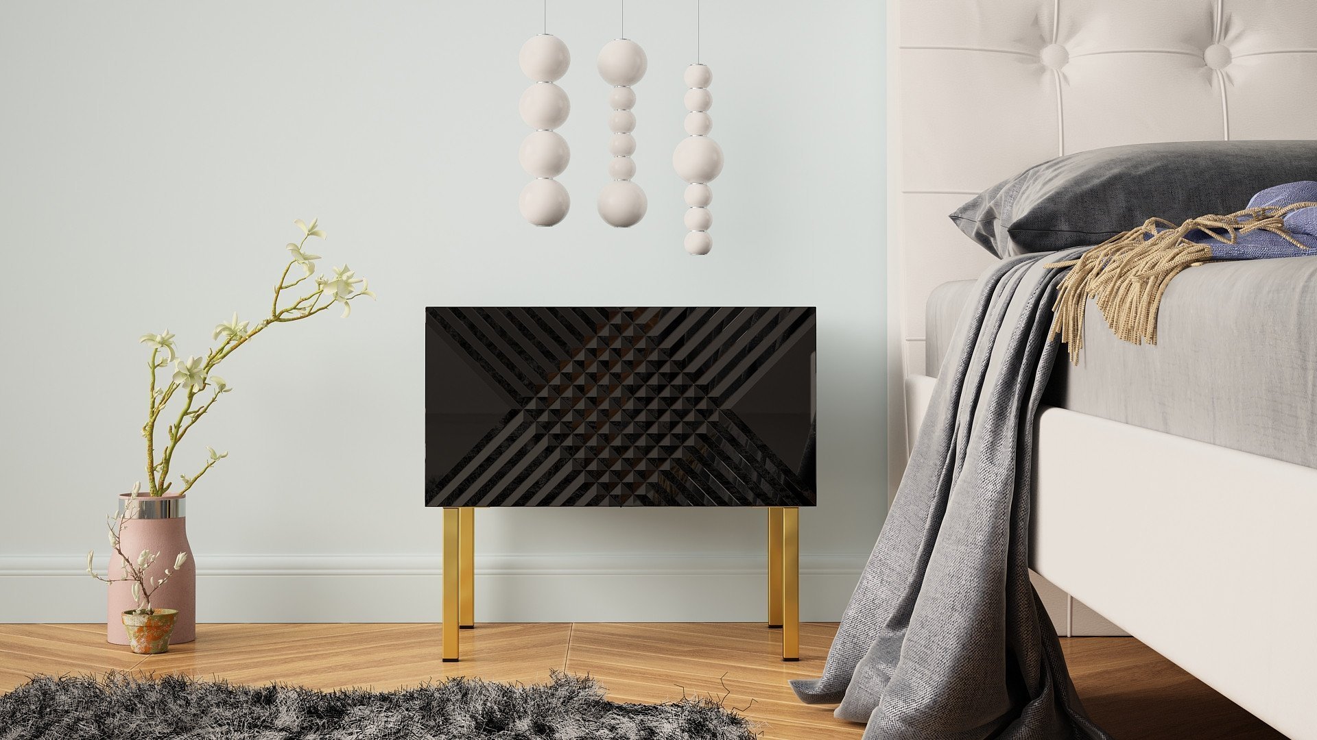 MEGSTYL SZAFKA NOCNA 50CM Z 1 SZUFLADĄ NA ZŁOTYCH NÓŻKACH - EXITO 4 Czarny mat - Czarny połysk