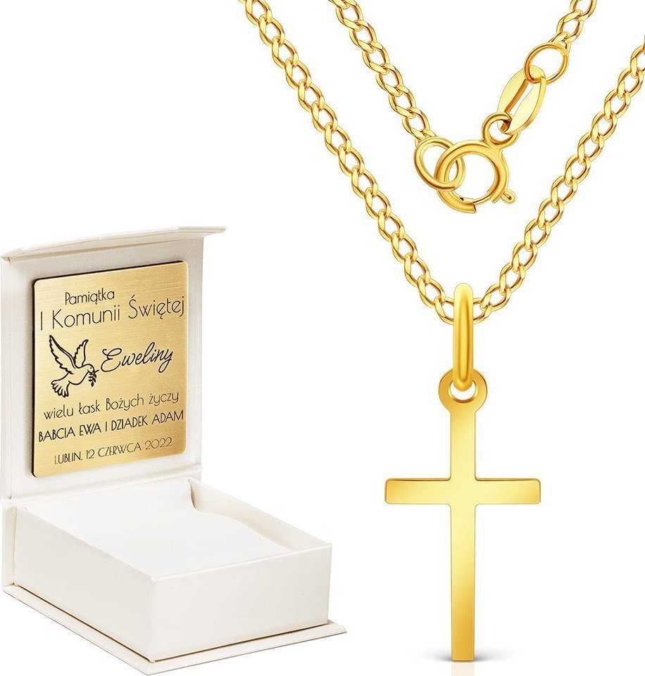 Irbis komplet złotej biżuterii - zawieszka krzyżyk z łańcuszkiem Uniwersalny