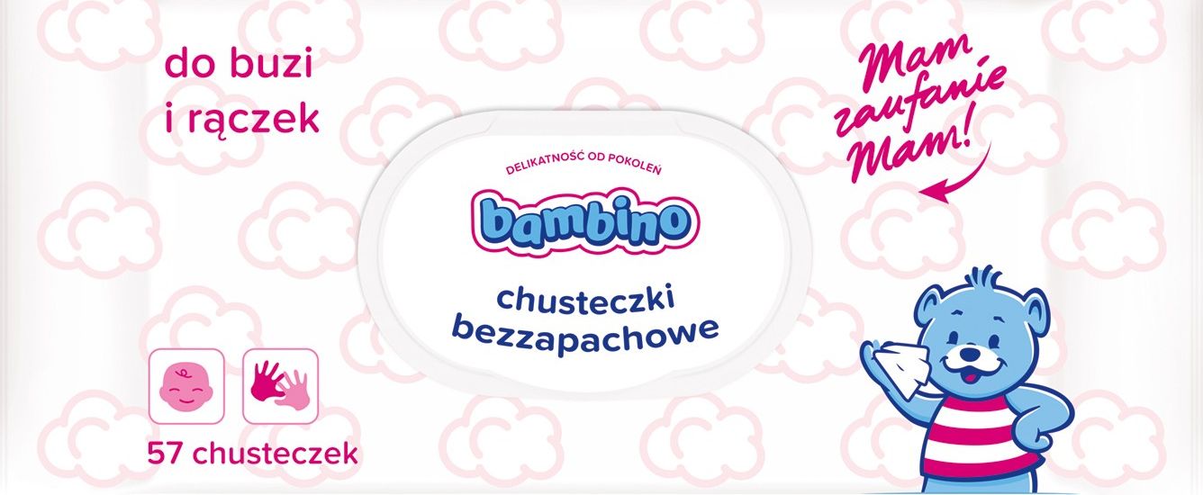 Bambino Chusteczki bezzapachowe do buzi i rączek z zamknięciem 1x57 szt.
