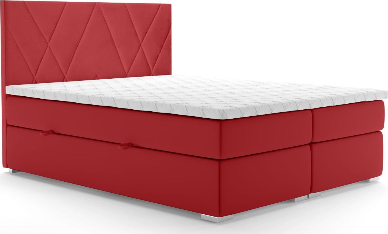 LAVERTO Łóżko kontynentalne MELROSE 160x200 bordowe velvet z pojemnikiem