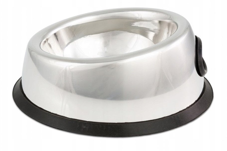 Miska, dla psa, owalna, stal nierdzewna, antypoślizgowa z podwyższoną ścianką, 380 ml