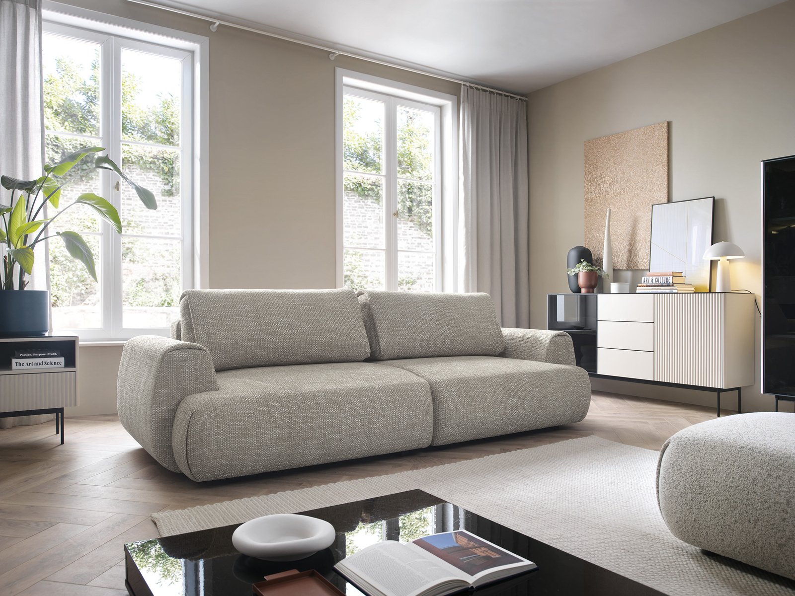 Sofa VERNIO rozkładana szenil Silencio 19 ciepły szary funkcja spania