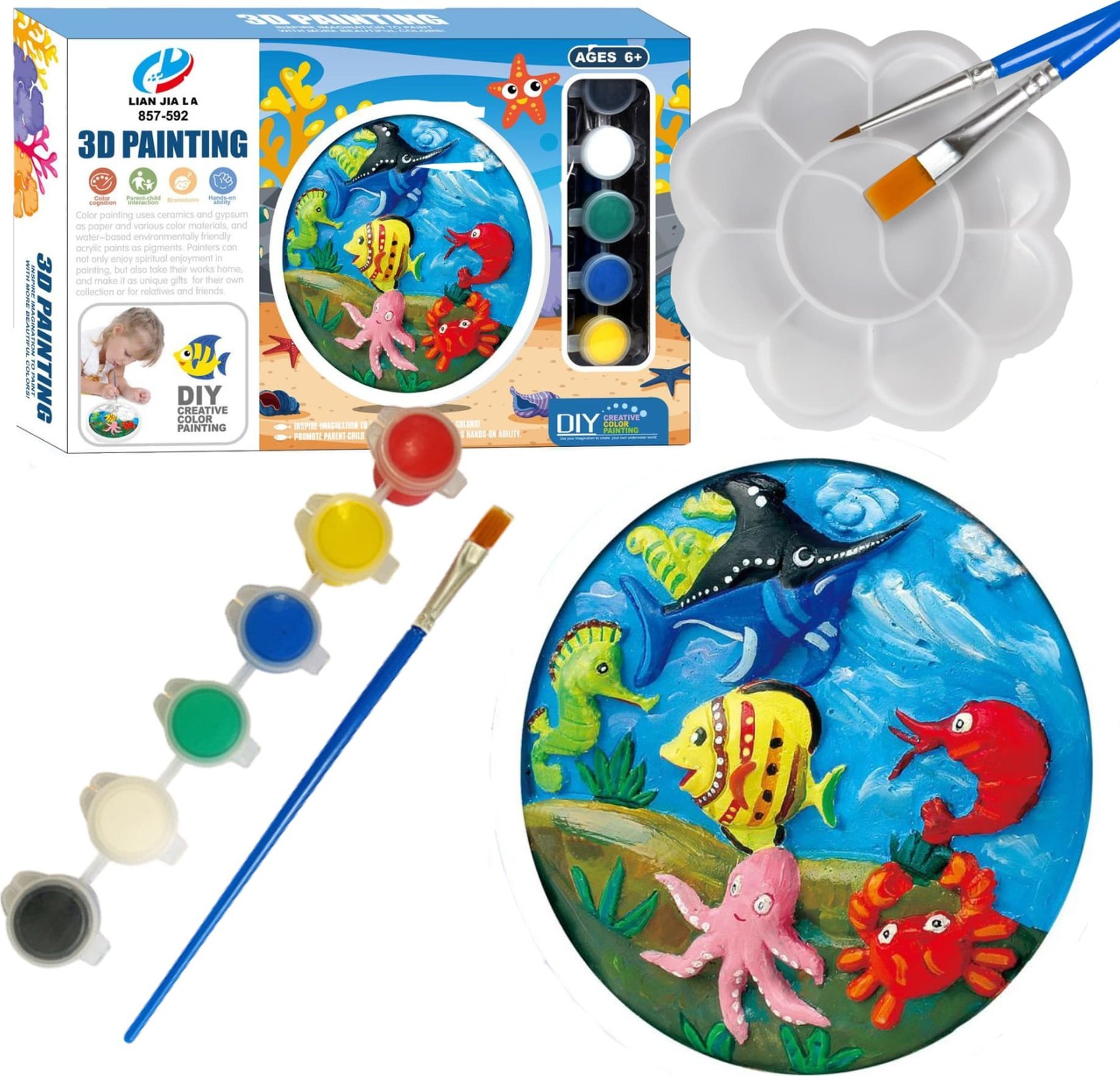 ProNice ZESTAW KREATYWNY ODLEWY GIPSOWE FIGURKI DO MALOWANIA RYBKI GIPS FARBKI 3D