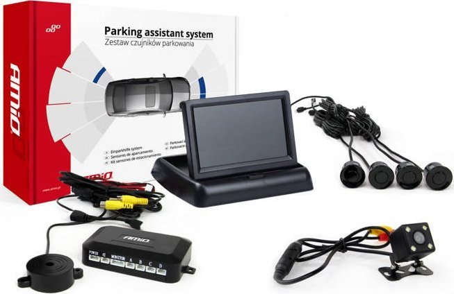 AMiO Zestaw czujników parkowania tft02 4,3" z kamerą hd-315-led 4 sensory czarne