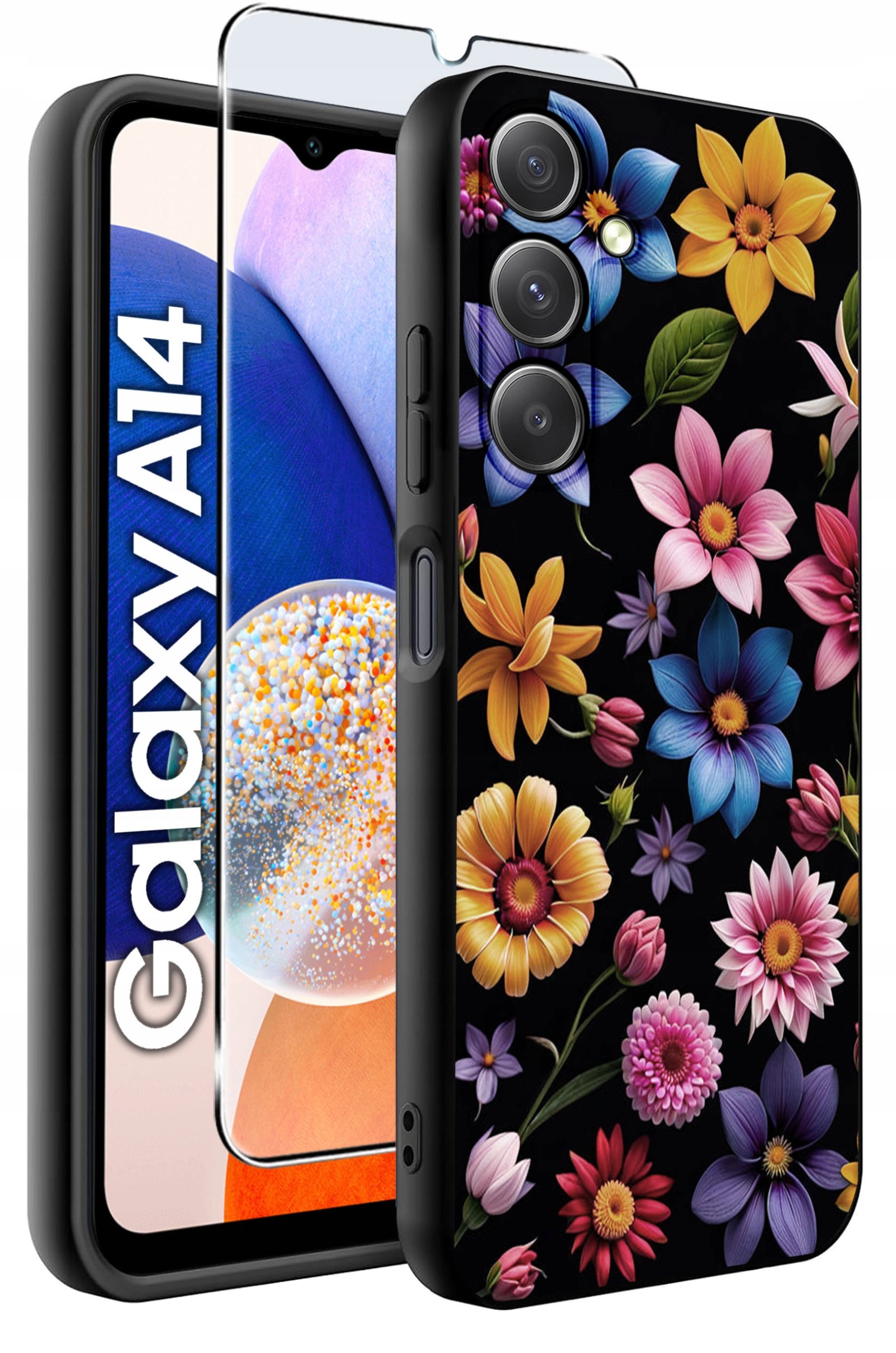 ETUI do Samsung A14 5G WZORY | SILIKONOWE MATT CASE + SZKŁO HARTOWANE 9H