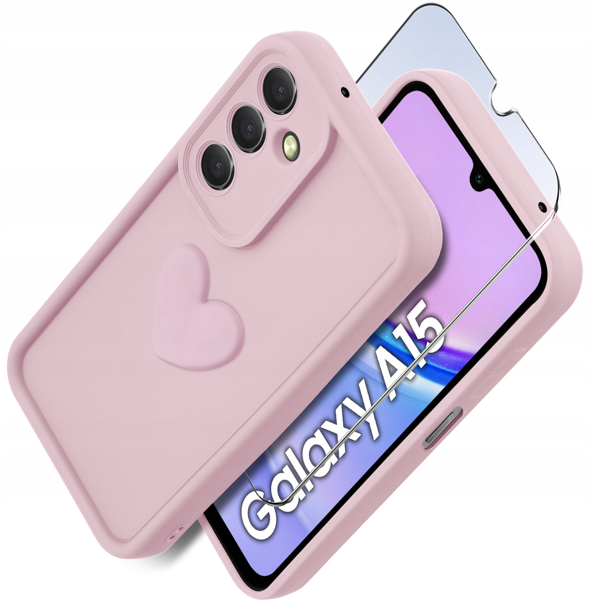 Etui do Samsung A15 5G silikonowe MATOWE serce + Szkło ochronne na ekran 9H