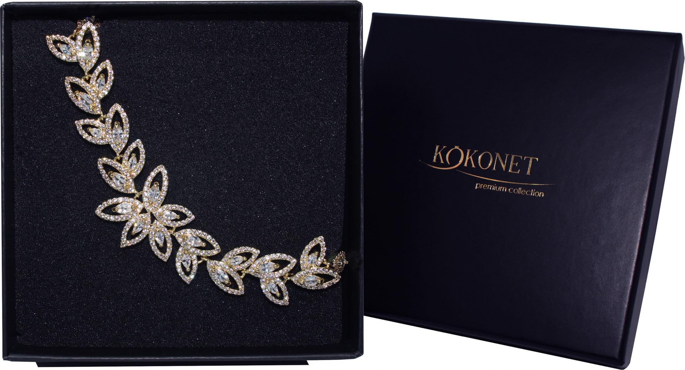 KOKONET BRANSOLETKA regulowana złota listki ślubna gold