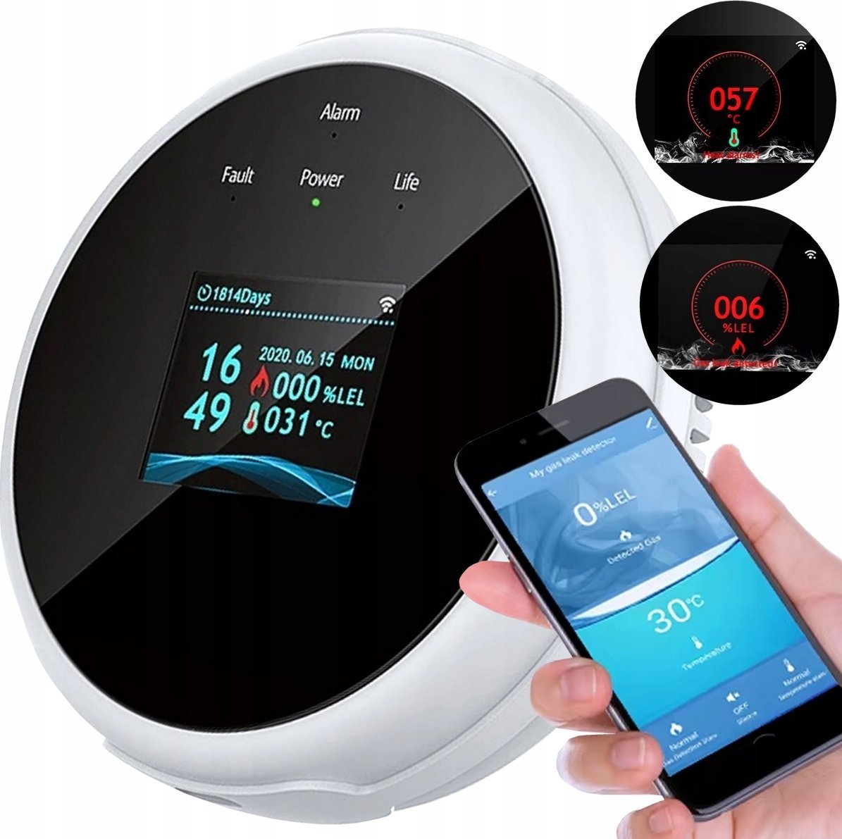 DETEKTOR CZUJNIK GAZÓW WYBUCHOWYCH ALARM DŹWIĘKOWY WIFI APP TUYA SMART LIFE