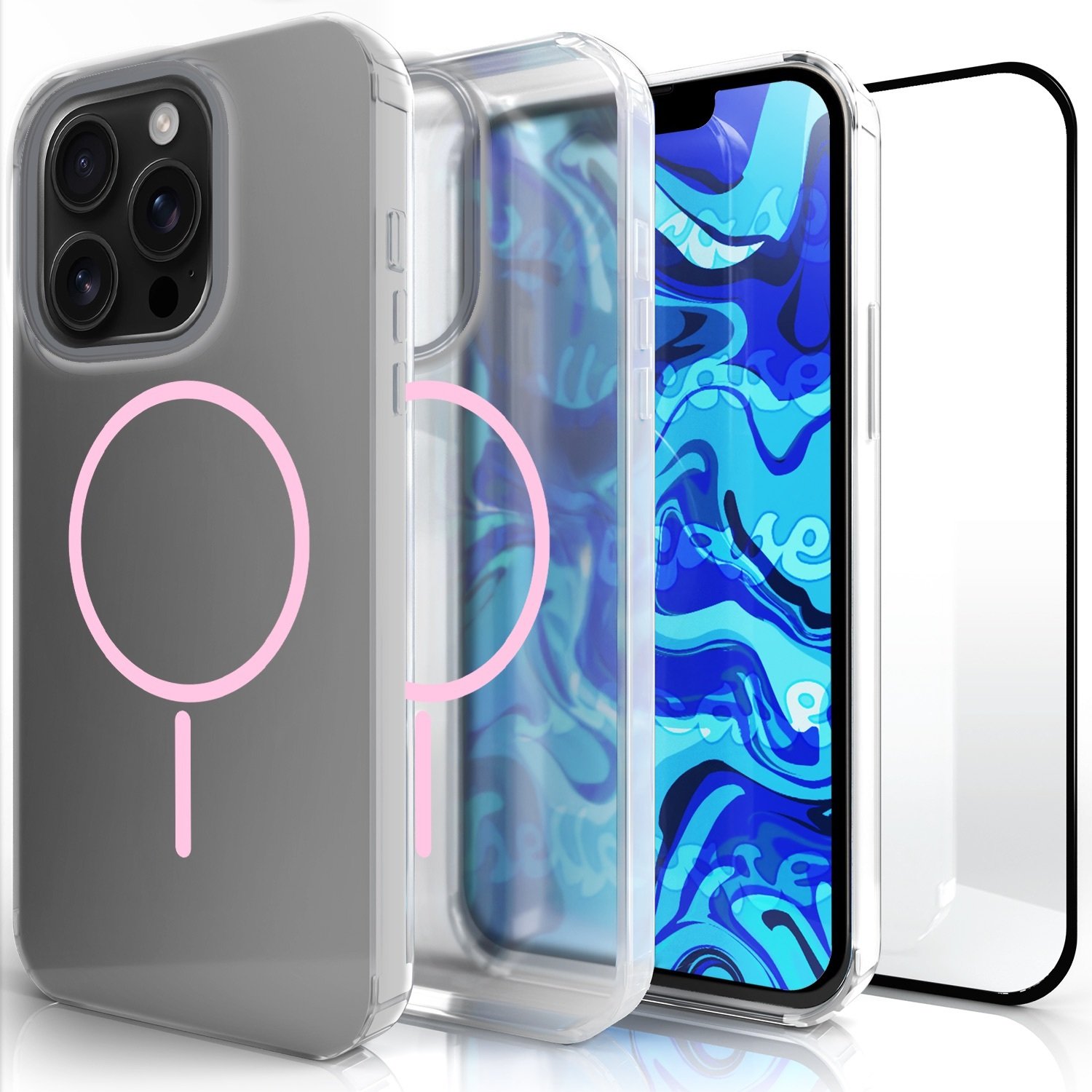 Etui Do Magsafe Do iPhone 16 Pro Max (Clear, Różowy Magnes, Pancerne) Szkło