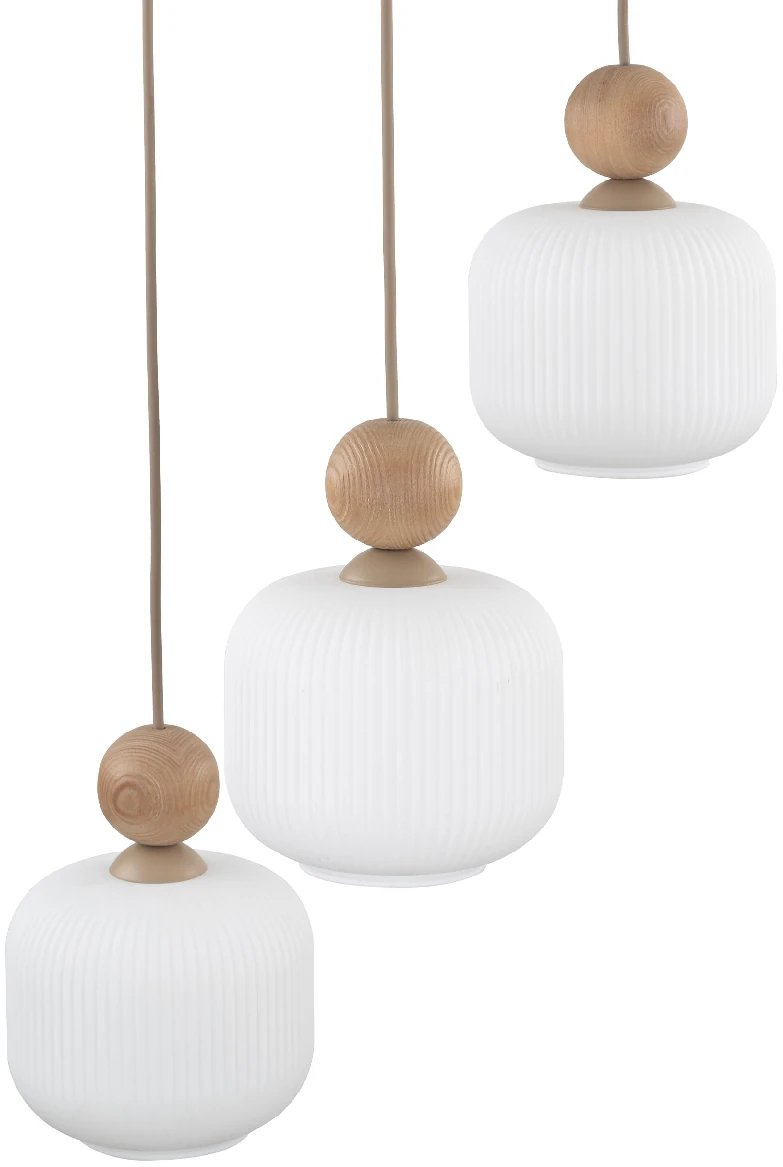 Lampa wisząca TK Lighting lampa wisząca Ballo 11050 mleczne kule drewniana brązowy