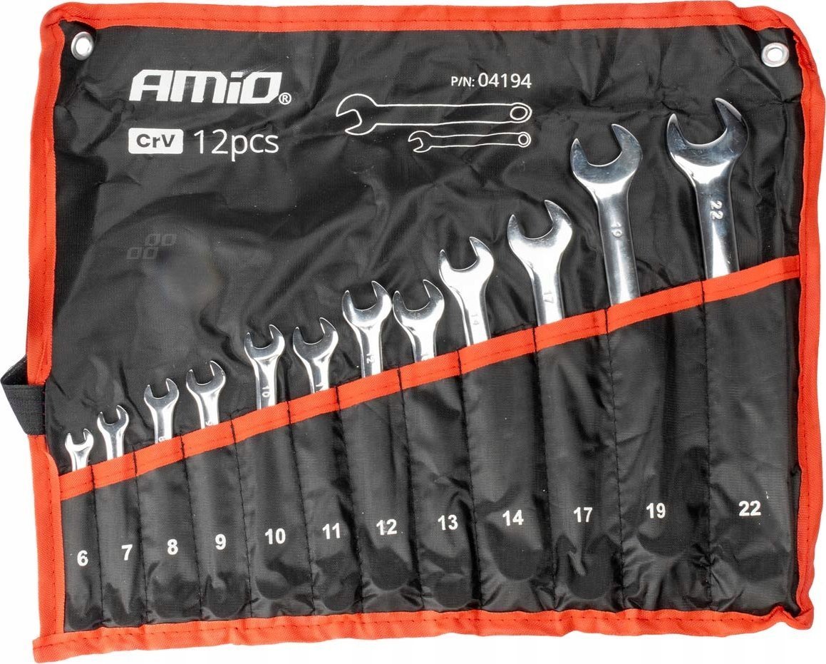 Klucze płaskie oczkowe zestaw kluczy oczkowych 6-22 mm 12 szt. amio-04194