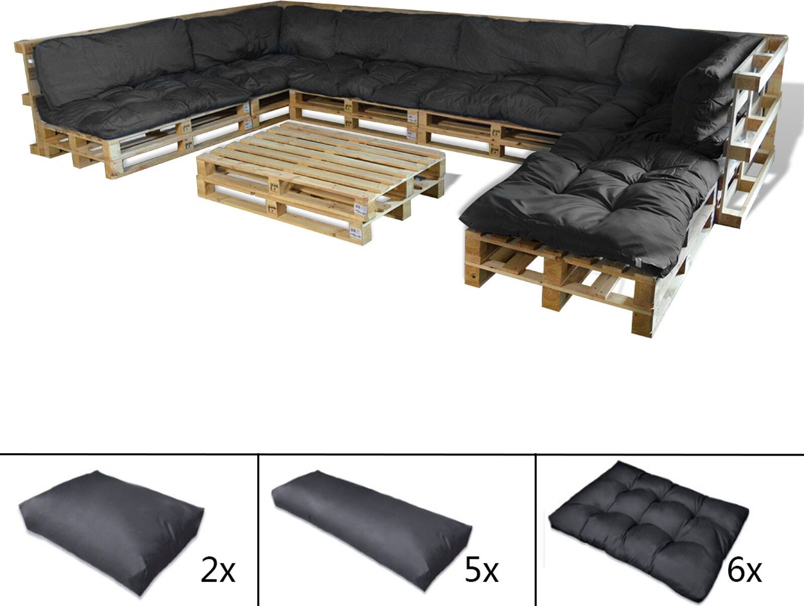 vidaXL Czarny Drewno sosnowe i poliester Duży Trwały Sofa na patio