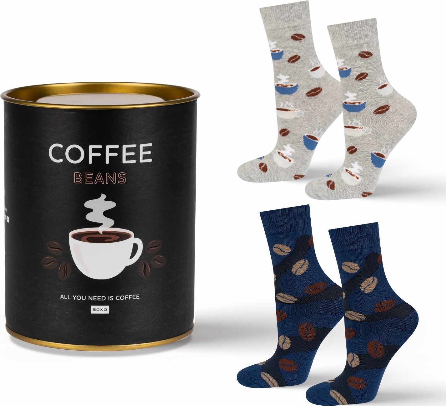 Soxo Zestaw 2x skarpetki męskie damskie kawa w puszce idealna na prezent 3540