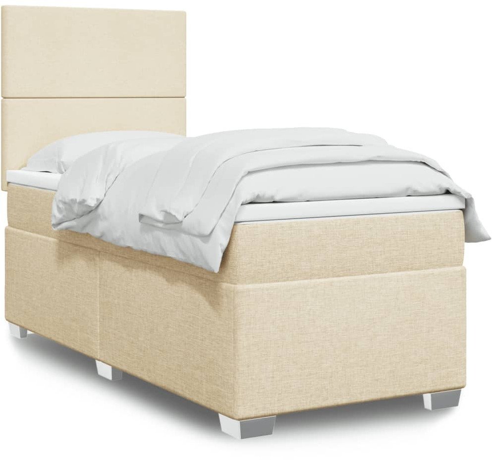 Łóżko kontynentalne z materacem, kremowe, tkanina, 90x200 cm