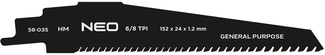 Brzeszczot do piły szablastej, HM, 152 x 24 x 1.2 mm, 8/6TPI