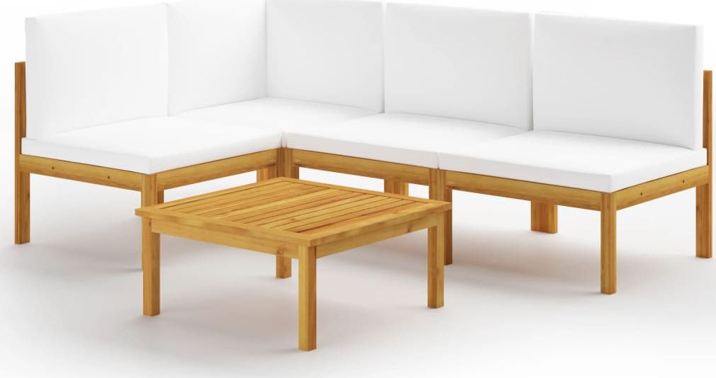 vidaXL 5-cz. zestaw wypoczynkowy do ogrodu, kremowe poduszki, akacja