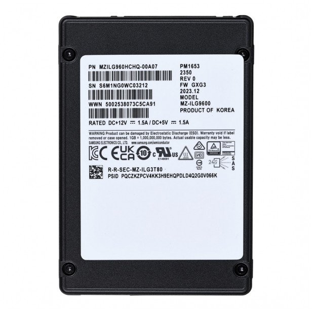 Dysk SSD Samsung PM1653 960GB 2.5 SAS 24Gb/s MZILG960HCHQ-00A07 (DWPD 1)