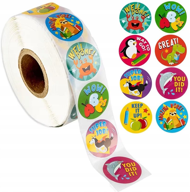 Naklejki Motywacyjne Zwierzątka Dzieci Etykieta Dekoracyjna 500 szt.