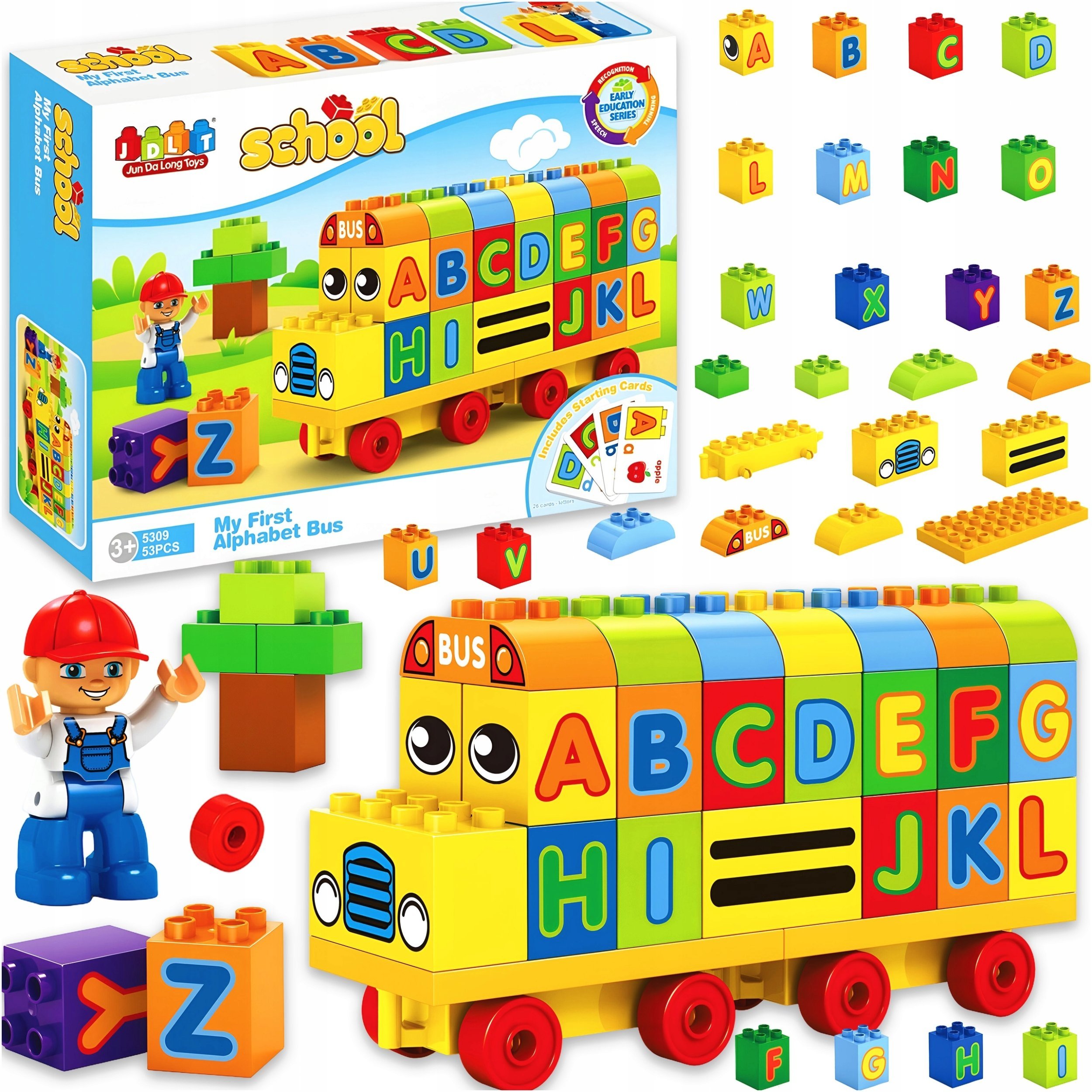 Klocki konstrukcyjne autobus edukacyjny literki 53 elementy