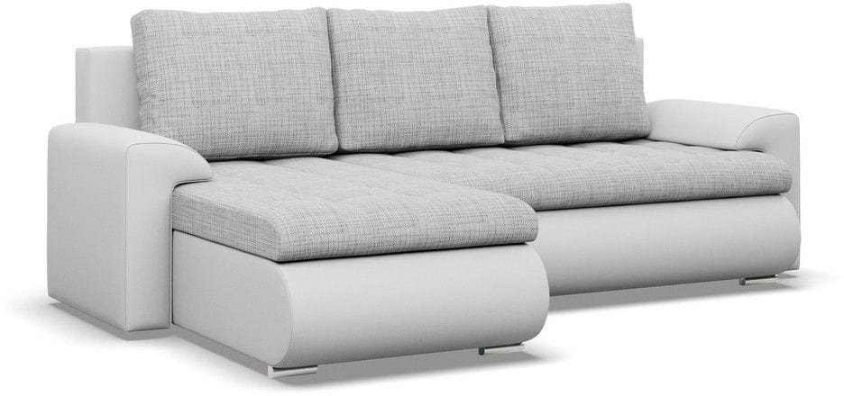 Narożnik rozkładany, lewy, Bosco, plecionka, ekoskóra, 230x159x89 cm, jasny szary, biały | TYLETEGOTU