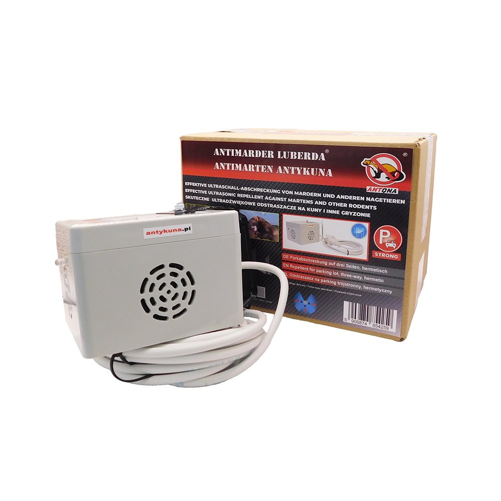 Odstraszacz MOCNY STRONG NA KUNY, MYSZY, SZCZURY Hermetyczny NA STRYCH, NA ŚCIANĘ DOMU, NA DACH, NA PARKING 3 Strony działania Uchwyt Zasilanie 230V