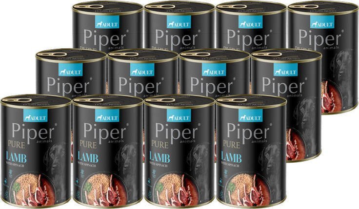 Mokra karma dla psa Piper pure jagnięcina ze szpinakiem zestaw 12 x 400 g