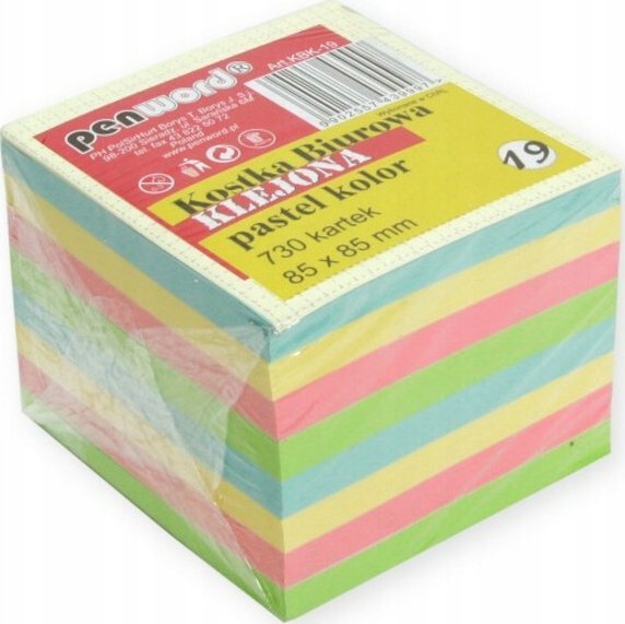 Polsirhurt Kostka biurowa klejona 730 kartek 85x85x70mm pastelowe kolory KBK-19