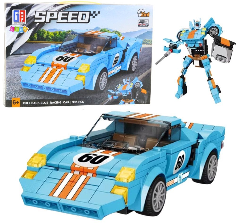 Klocki Konstrukcyjne Auto Robot 2w1 Pomarańczowo-Niebieski Napęd 336 el. LEAN Toys