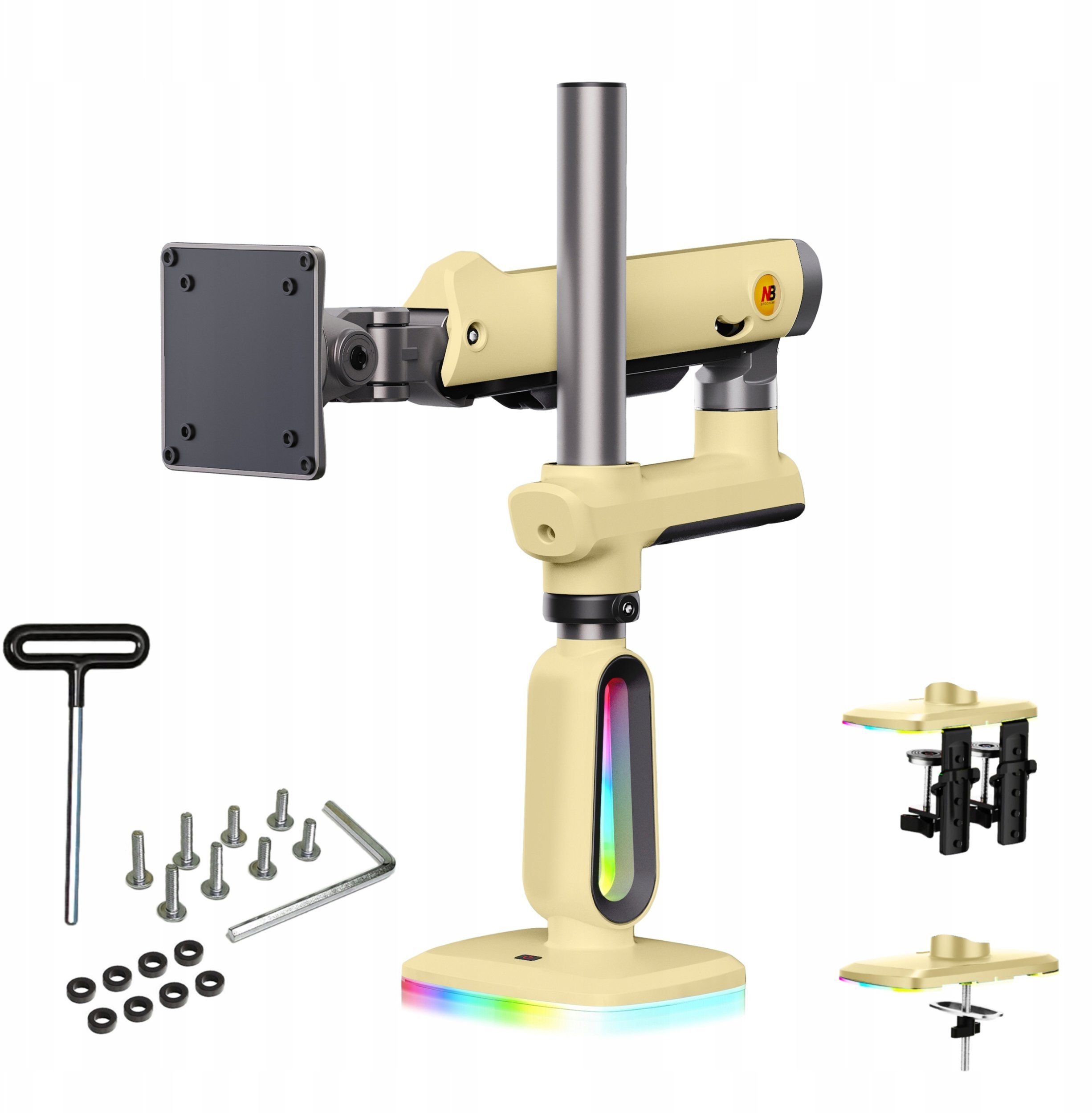 F7-XD Sunrise Yellow Podświetlenie RGB Gamingowy mocny uchwyt biurkowy do dużych monitorów 32-60 cali