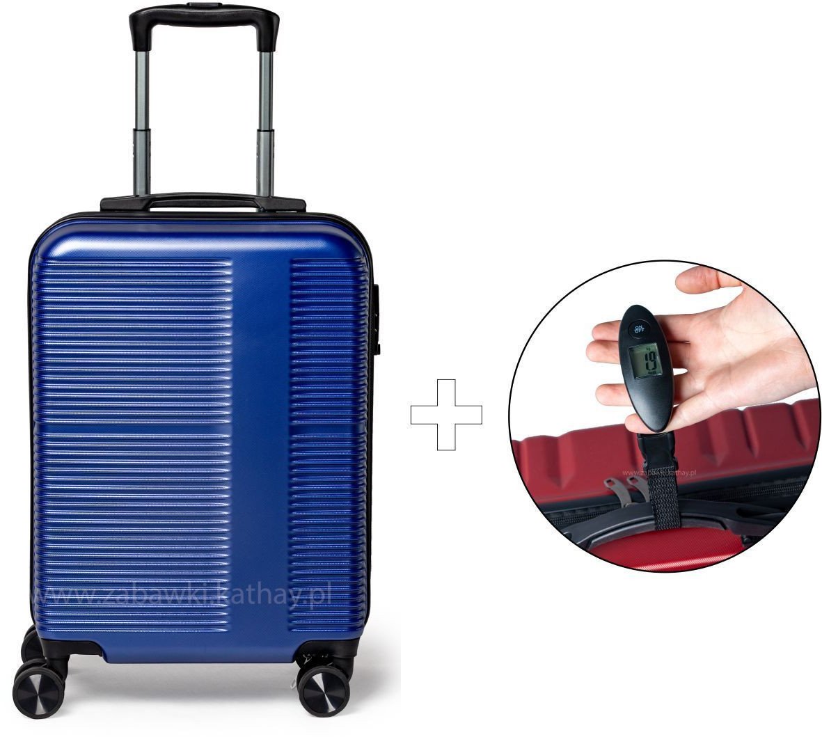 Mała walizka podróżna granat ABS+PC zamek szyfrowy + waga bagażowa gratis