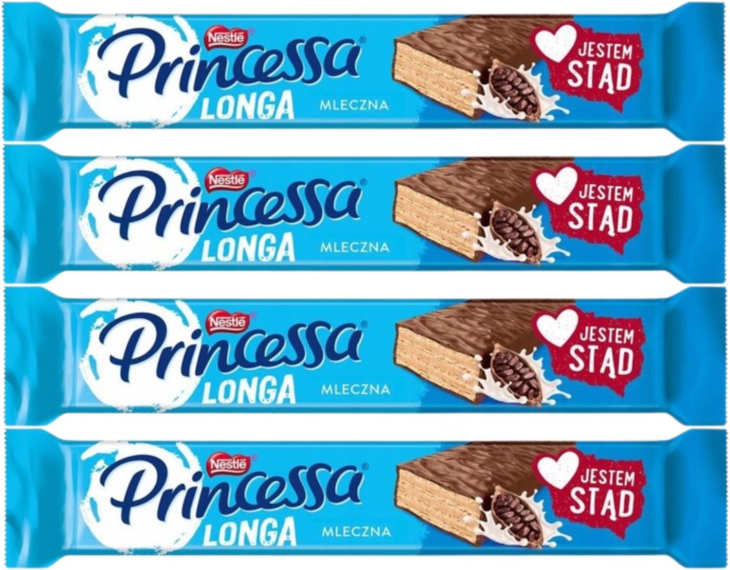 Princessa Longa Wafel przekładany kremem kakaowym oblany mleczną czekoladą 40 g x 4 sztuk