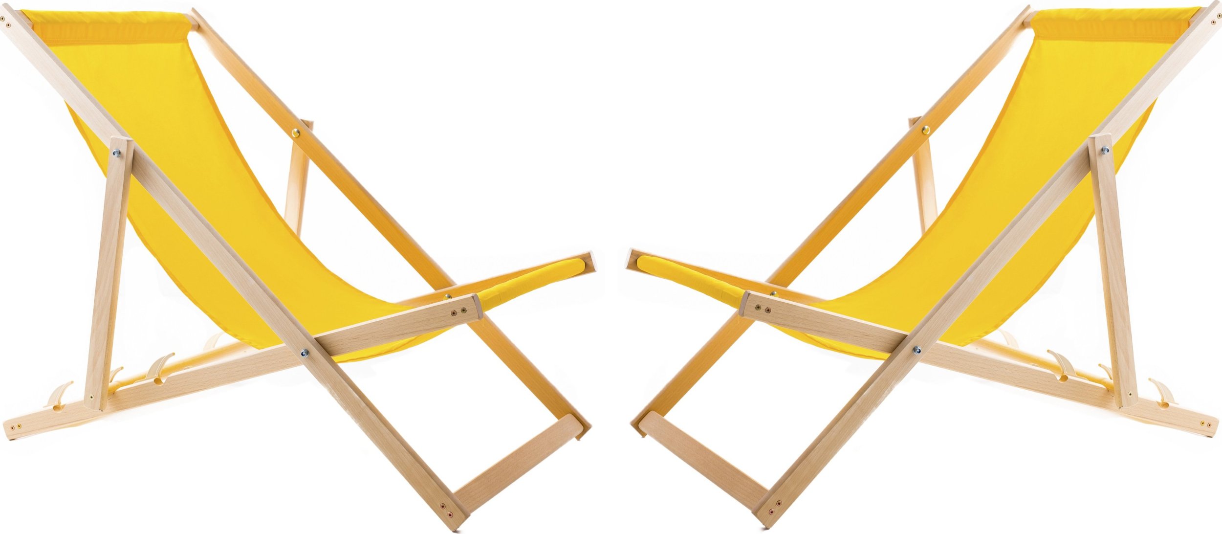 2X LEŻAK PLAŻOWY OGRODOWY DREWNIANY SKŁADANY WOODOK żółta tkanina