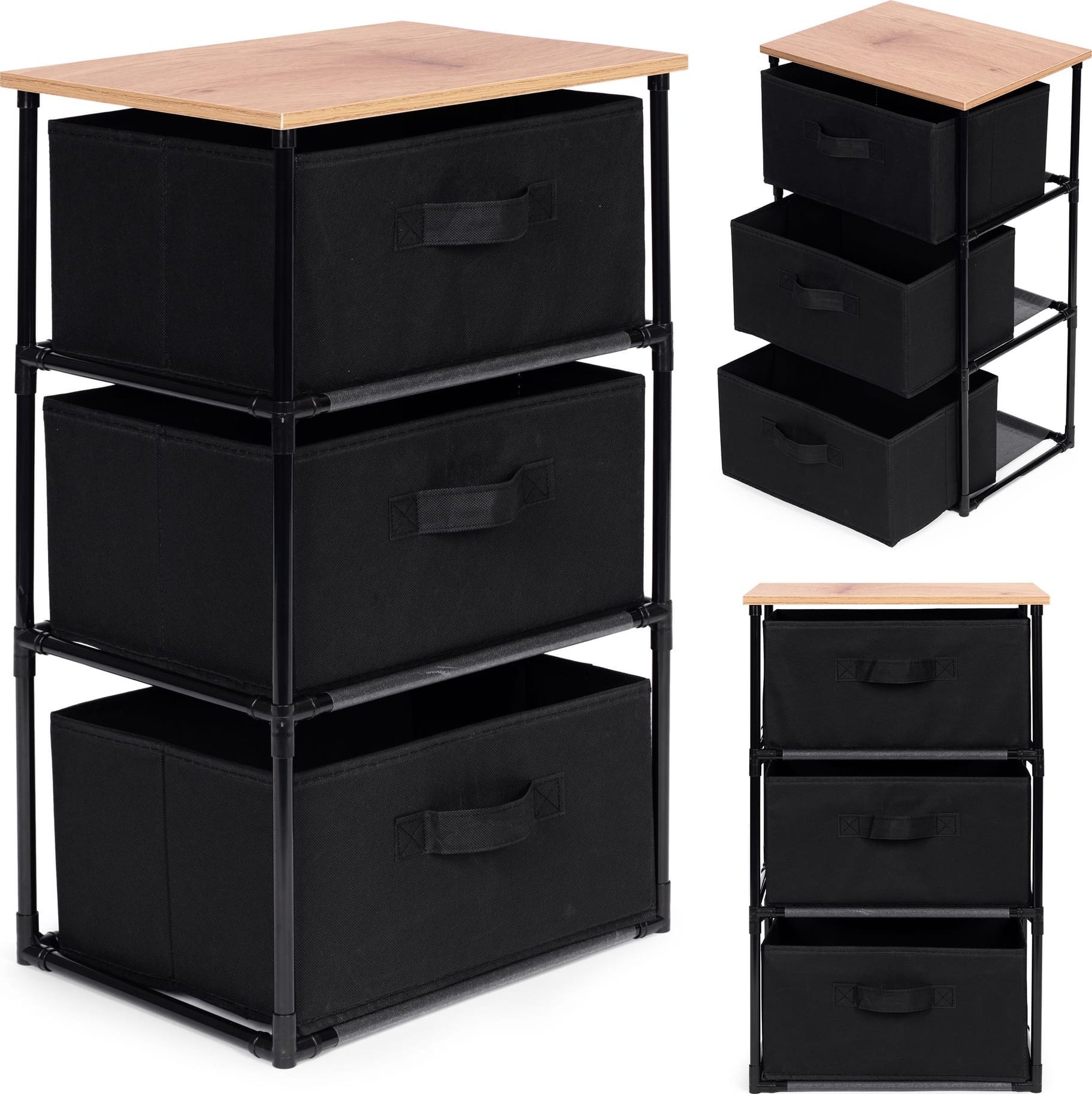 Szafka regał organizer tekstylny z wyciąganymi koszami 3 poziomy loft czarna ModernHome