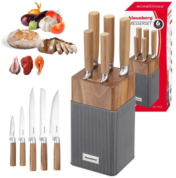 Klausberg ZESTAW NOŻY W BLOKU AKACJOWYM KB-7983