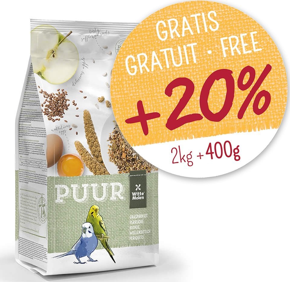 WITTE MOLEN PUUR 2kg BUDGIE + 20% GRATIS ( 2.4KG )