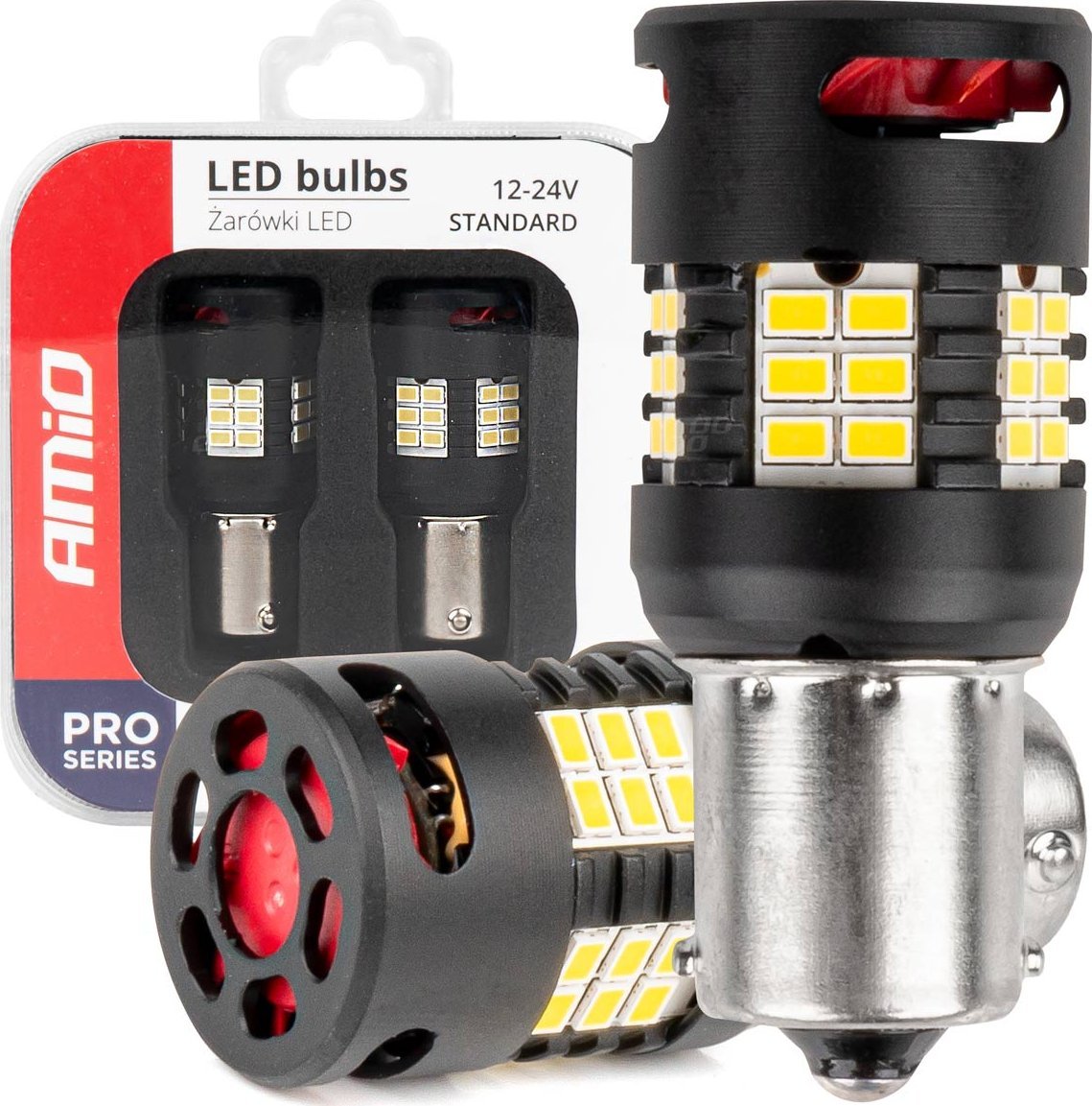 AMiO Żarówki led canbus pro series 1156 ba15s p21w r10w r5w 24x3020 smd fan white 12v 24v amio-03721