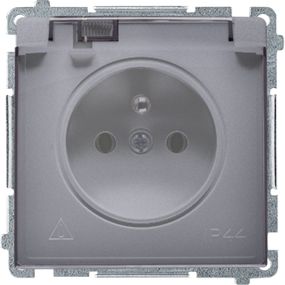 Kontakt-Simon Gniazdo pojedyncze Basic z/u IP44 z przesłonami i klapką srebro mat (BMGZ1Bz.01/43A)