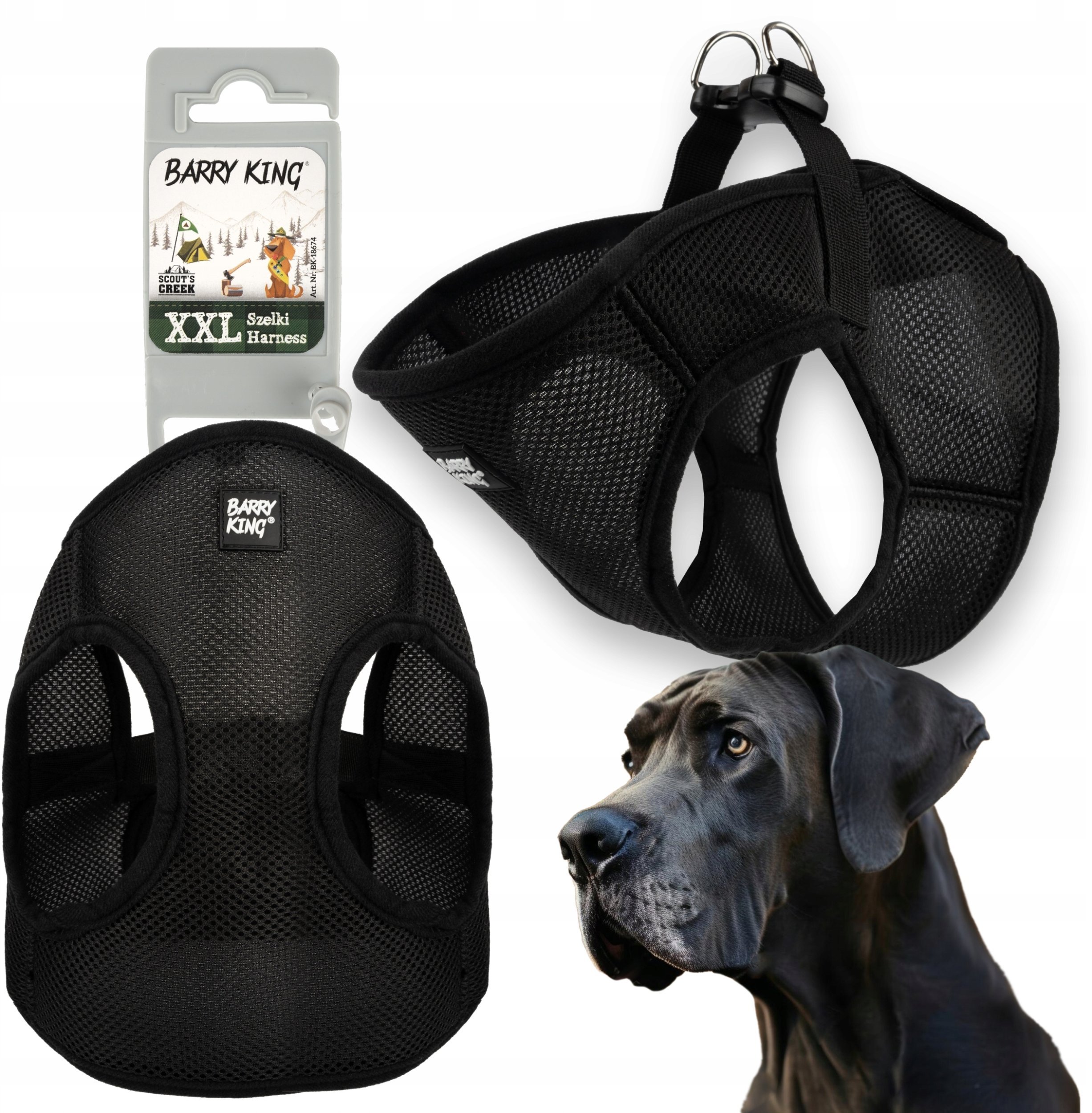Szelki, dla psa, czarne, bezuciskowe, XXL, ob.klatki 57cm/dł.klatki 30cm