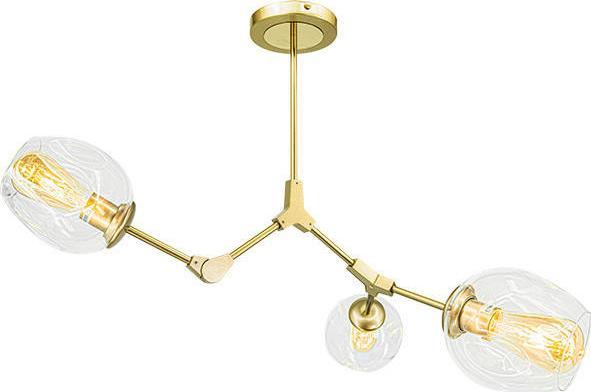 Lampa wisząca Mdeco Regulowana LAMPA sufitowa ELM1962/3 GOLD-TR MDECO szklana OPRAWA modernistyczna chemistry złota przezroczysta