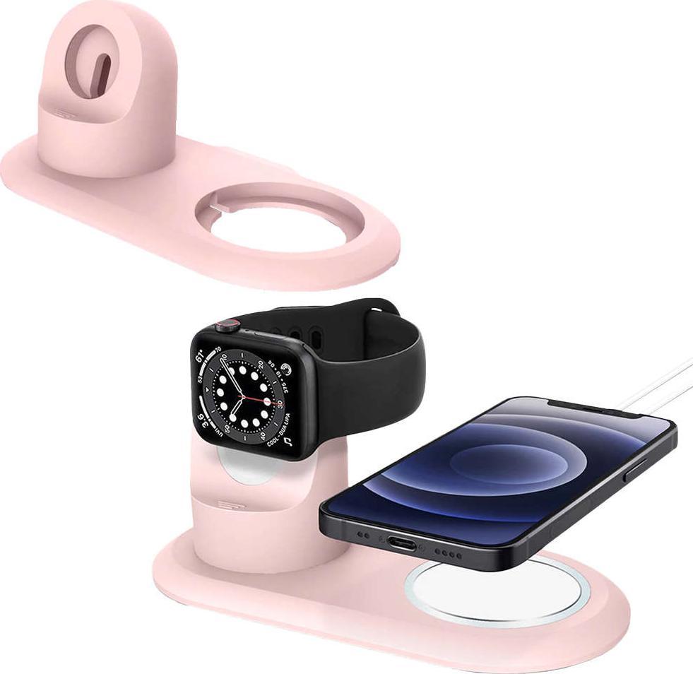 Alogy Uchwyt do ładowarki do MagSafe 2w1 Alogy stojak do Apple Watch/ iPhone 12 13 Różowy
