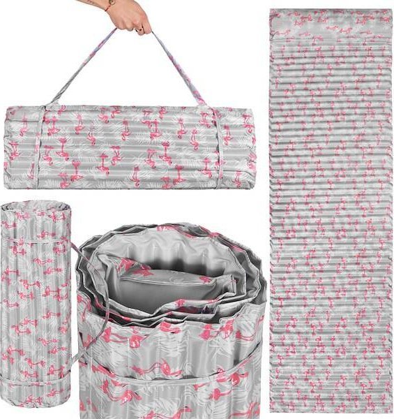 Springos Mata plażowa z poduszką 180x60 cm flamingi, szara UNIWERSALNY