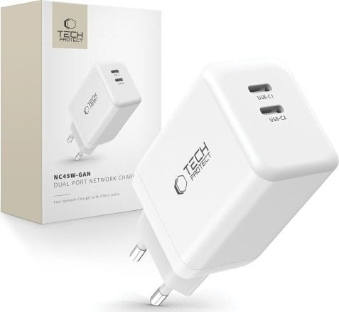 Ładowarka Tech-Protect TECH-PROTECT NC45W-GAN 2-PORT NETWORK CHARGER PD45W WHITE