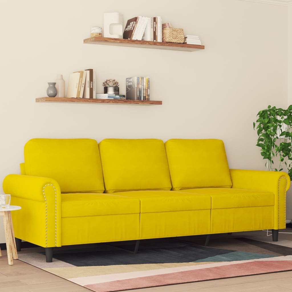 vidaXL Sofa 3-osobowa, żółty, 180 cm, tapicerowana aksamitem