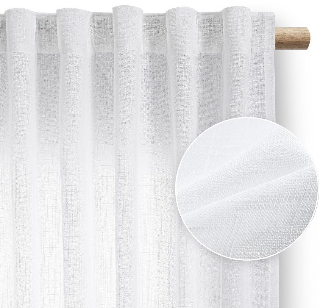 Zasłona do salonu VALETA len 140x270 na taśmie biała Restilo