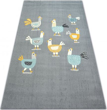 Dywany Łuszczów Dywan PASTEL 18413/072 - Kury Kurki Koguty szary turkus, 120x170 cm