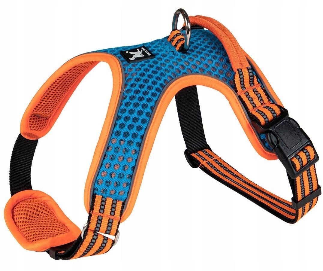Barry King Szelki dla psa, niebiesko-pomarańczowe, odblaskowe, rozmiar XL, podkładka pod szyję, ob.szyi 66-92cm/ob.klatki 74-121cm
