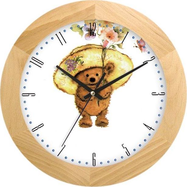 Atrix Drewniany zegar ścienny z misiem Atrix ATW300MK JES SW 30 cm